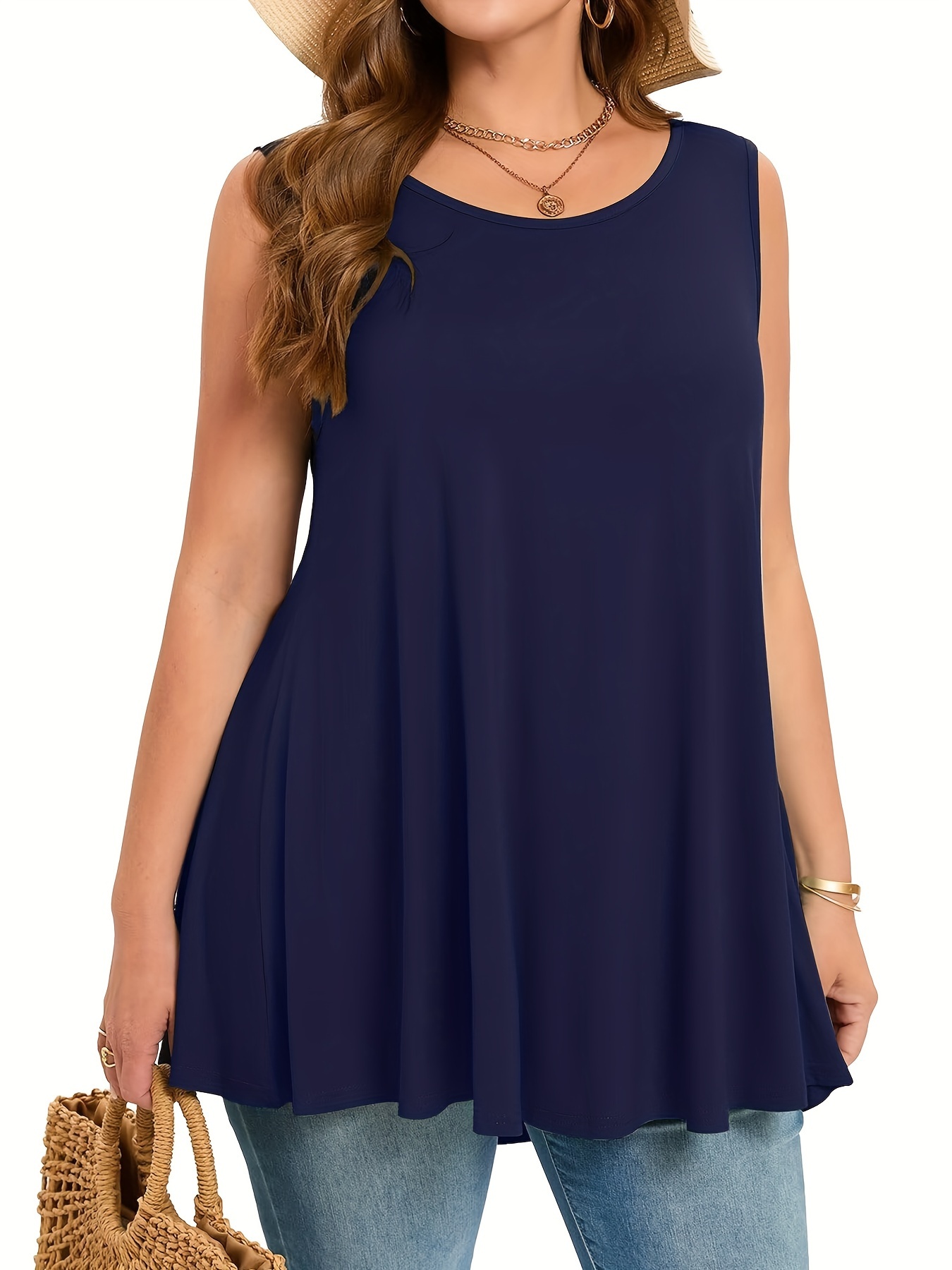 Summer Clothing Plus Size Women - Camiseta sin mangas lisa y sencilla