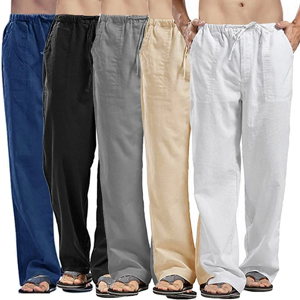Summer Clothing Men Linen - Pantalones informales para hombre, pantalones de