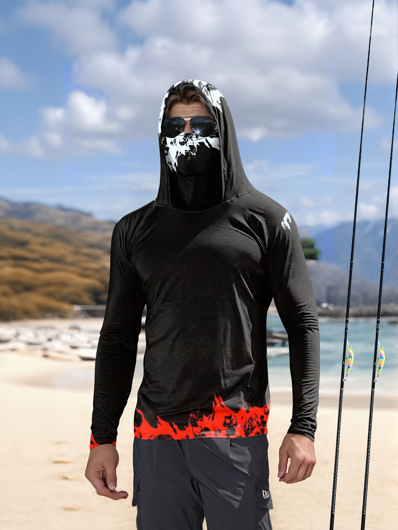 Rash Guard Long Sleeve - Camisa de pesca con capucha para