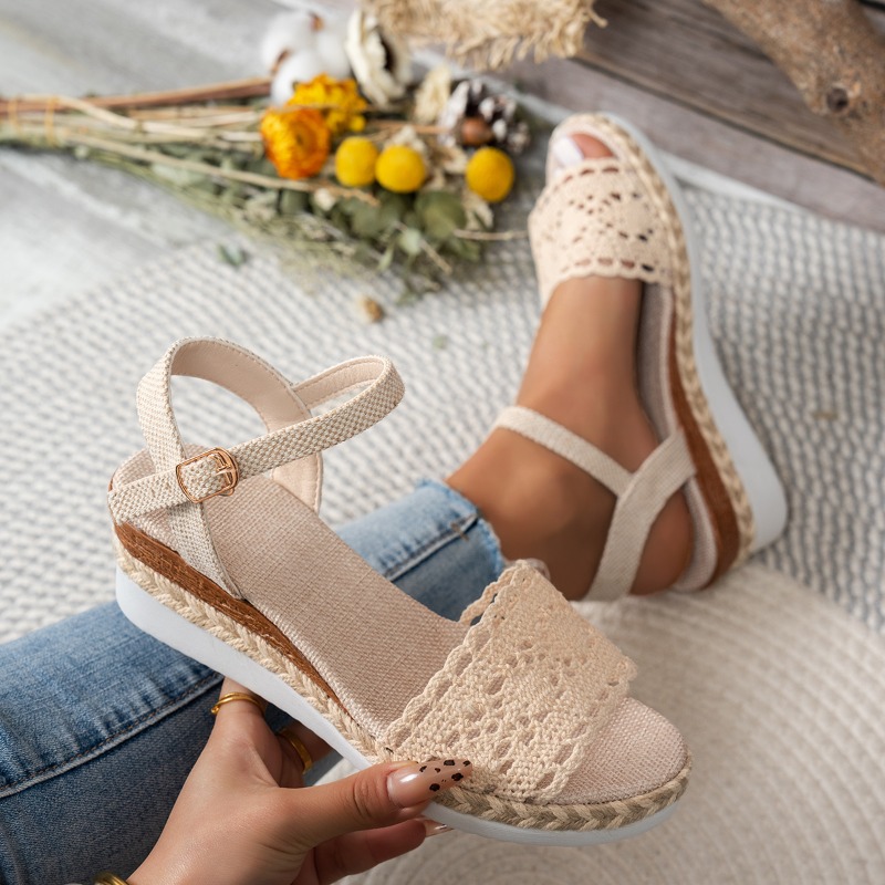 Espadrille Sandal Women - Sandalias de cuña de encaje para