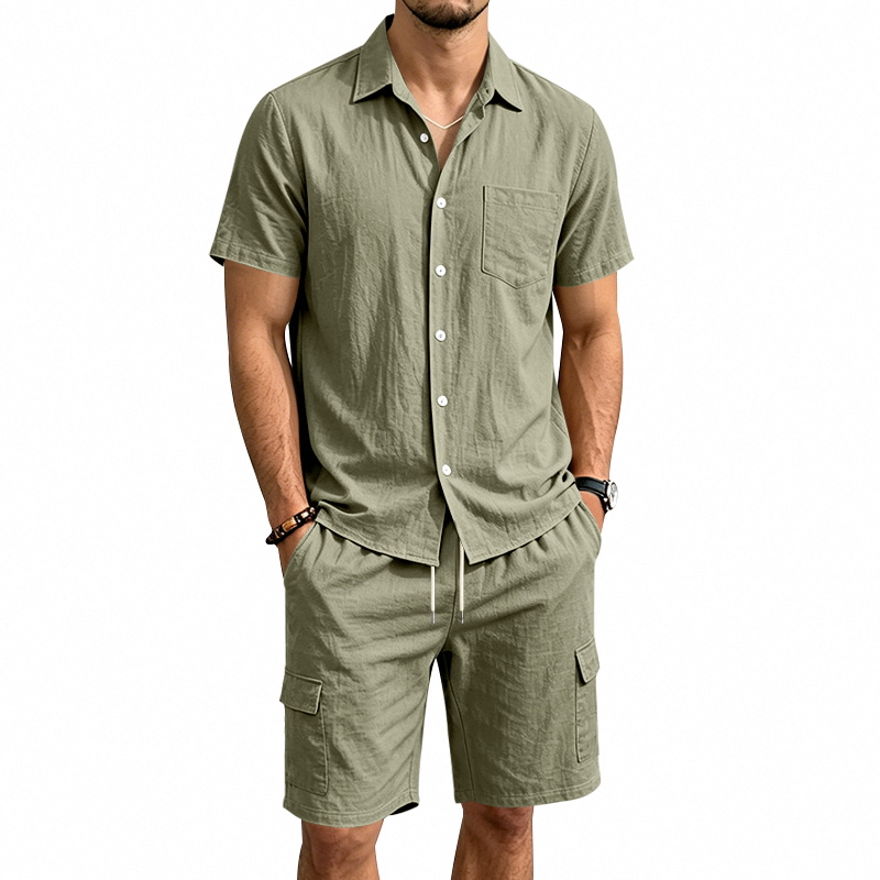 Summer Clothing Men Linen - Conjunto de Dos Piezas de Lino