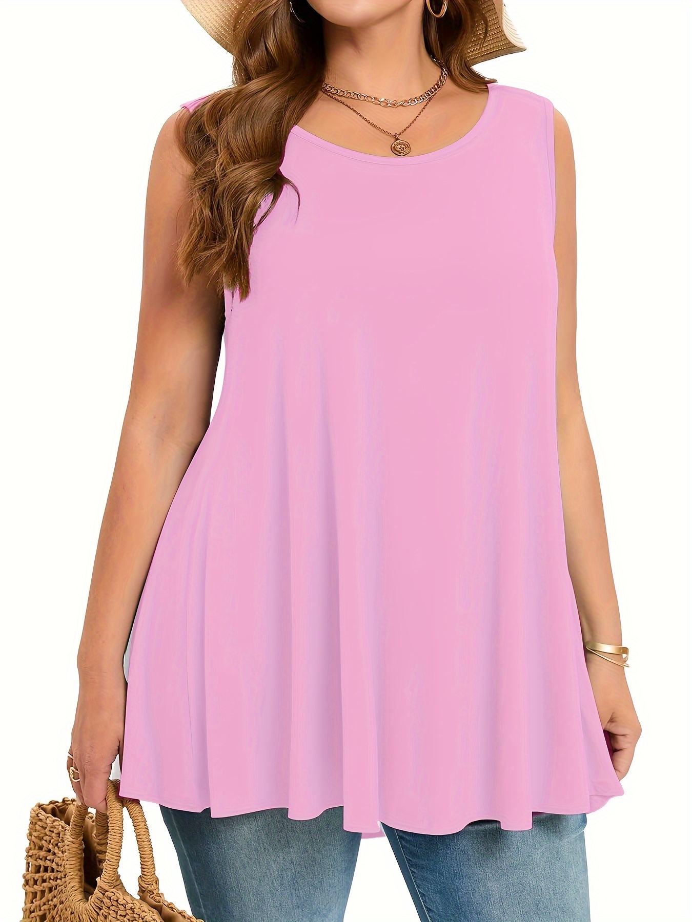 Camiseta sin mangas lisa y sen - Summer Clothing Plus Size Women reseña y precio