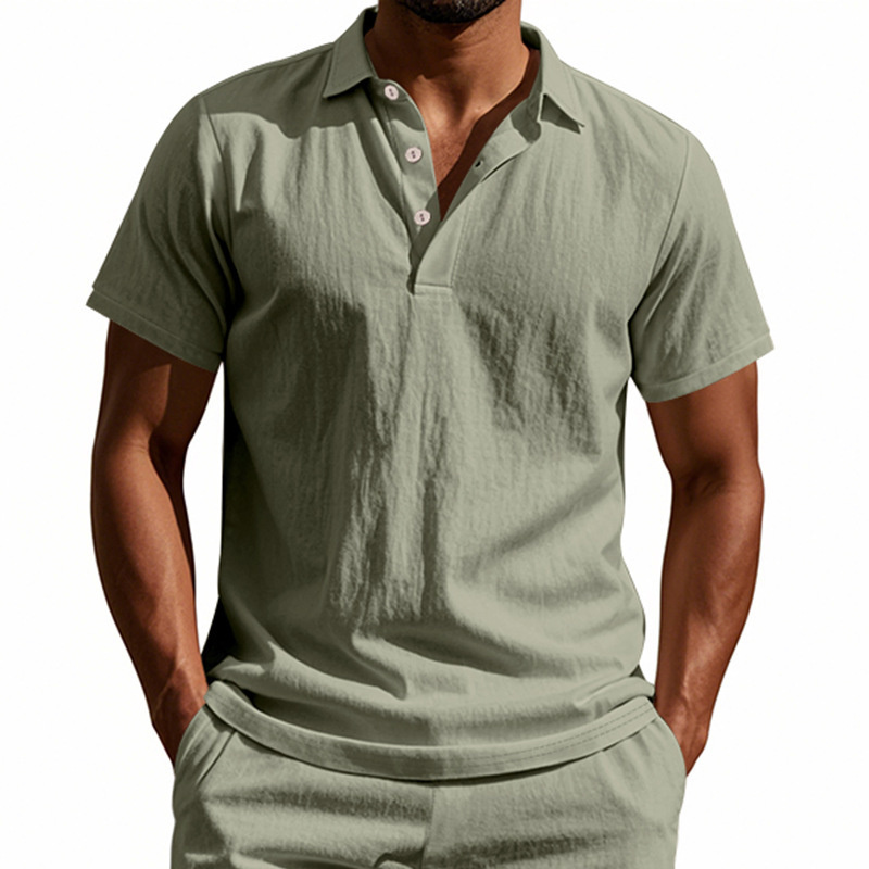 Camisa POLO de manga corta de  - Summer Clothing Men Linen reseña y precio