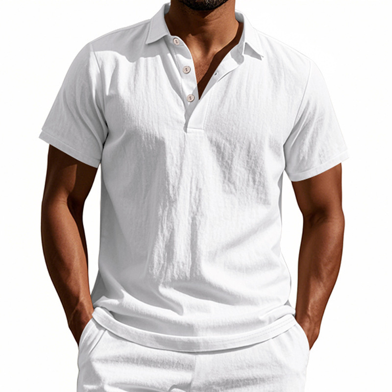 Camisa POLO de manga corta de  - Summer Clothing Men Linen reseña y precio
