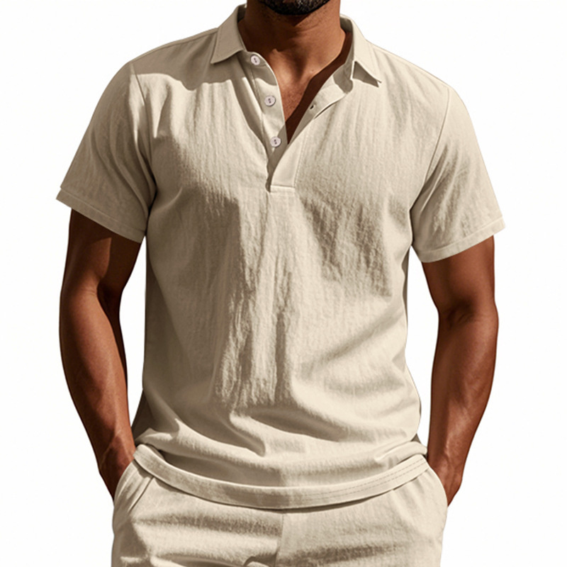 Camisa POLO de manga corta de  - Summer Clothing Men Linen reseña y precio